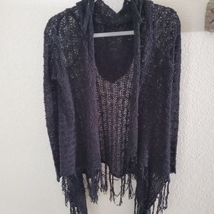Black lightweight open sweater